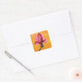 Paarse orchidee waterverf oranje pop vierkante sticker (Envelop)