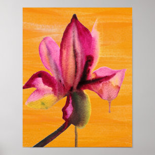 Paarse Orchidee waterverf pop kunst oranje Poster