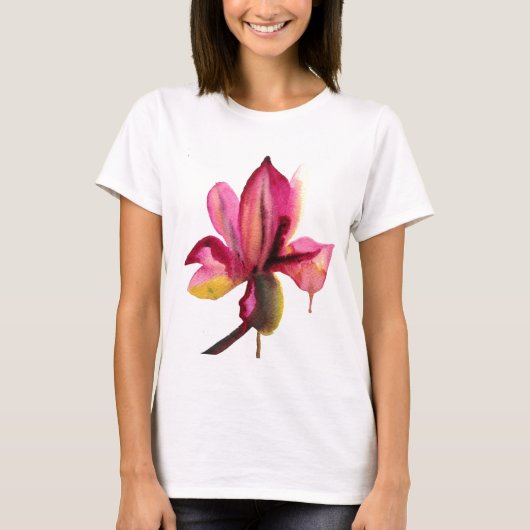 Paarse orchidee waterverf tropische bloem t-shirt (Voorkant)