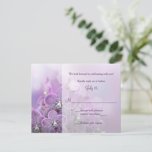 Paarse Orchidee Wedding RSVP Reageer Kaart (Staand voorkant)