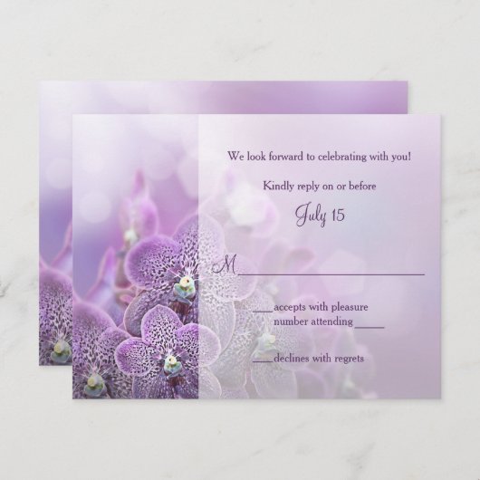 Paarse Orchidee Wedding RSVP Reageer Kaart (Voorkant / Achterkant)
