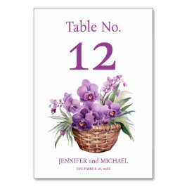 Paarse Orchideeën Aquarel Trouwtafel Nummer Kaart
