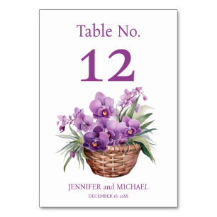 Paarse Orchideeën Aquarel Trouwtafel Nummer Kaart
