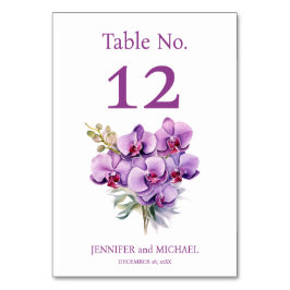 Paarse Orchideeën Aquarel Trouwtafel Nummer Kaart