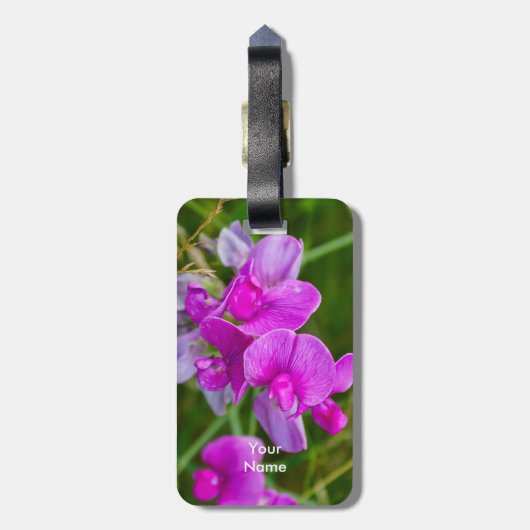 Paarse orchideeën bagagelabel (Achterkant verticaal)