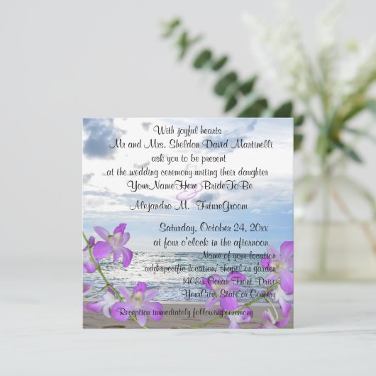 Paarse Orchideeën  Beach Kaart (Staand voorkant)