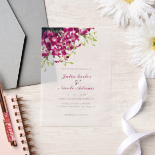 Paarse Orchideeën Bloemen Botanische Foto Huwelijk Vellum Uitnodigingen