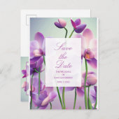 Paarse Orchideeën Bloemen Bruiloft Datum Bewaren P Aankondigingskaart (Voorkant / Achterkant)