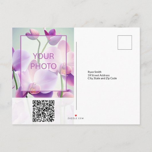 Paarse Orchideeën Bloemen Bruiloft Datum Bewaren P Aankondigingskaart (Achterkant)