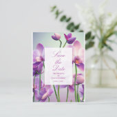 Paarse Orchideeën Bloemen Bruiloft Datum Bewaren P Aankondigingskaart (Staand voorkant)