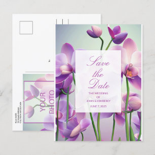 Paarse Orchideeën Bloemen Huwelijk Datumkaartje Aankondigingskaart
