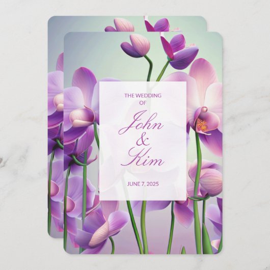 Paarse Orchideeën Bloemen Huwelijksuitnodigingen Kaart (Voorkant / Achterkant)