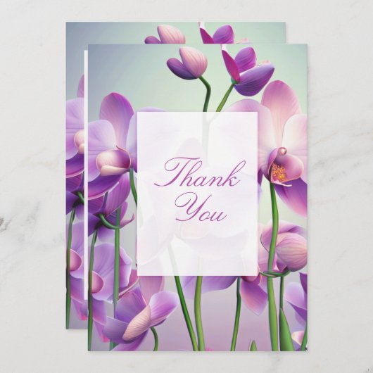 Paarse orchideeën bloemenbruiloft bedankkaart (Voorkant / Achterkant)