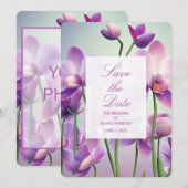 Paarse Orchideeën Bloemige Trouwkaart 'Save the Da Save The Date (Voorkant / Achterkant)