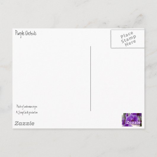 Paarse orchideeën briefkaart (Achterkant)