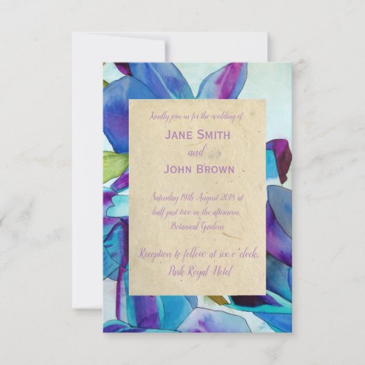 Paarse orchideeën bruiloft waterverf kunst rustige kaart (Voorkant)