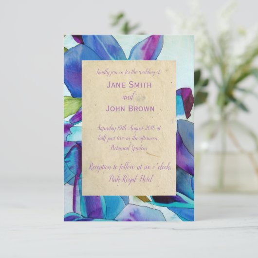 Paarse orchideeën bruiloft waterverf kunst rustige kaart (Staand voorkant)