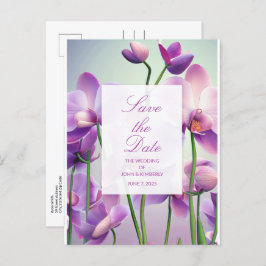 Paarse Orchideeën Floral Wedding Save Date Briefka Aankondigingskaart