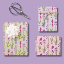 Paarse Orchideeën Handgeschetst Inpakpapier Set