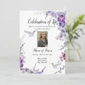 Paarse Orchideeën Hummingbird-uitnodiging Kaart (Staand voorkant)