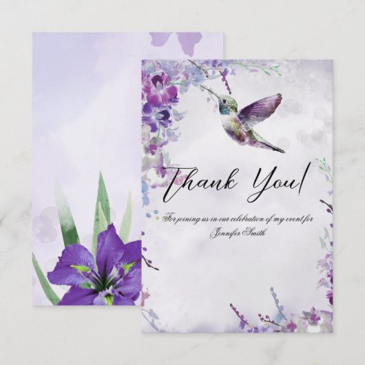 Paarse Orchideeën Kolibrie Dankkaart Bedankkaart (Voorkant / Achterkant)