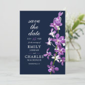 Paarse Orchideeën, Moderne Elegante Bruiloft Save The Date (Staand voorkant)