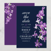 Paarse Orchideeën, Moderne Elegante Bruiloft Save The Date (Voorkant / Achterkant)