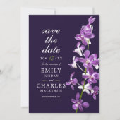 Paarse Orchideeën, Moderne Elegante Bruiloft Save The Date (Voorkant)