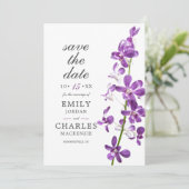 Paarse Orchideeën, Moderne Elegante Bruiloft Save The Date (Staand voorkant)