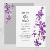 Paarse Orchideeën, Moderne Elegante Bruiloft Save The Date (Voorkant / Achterkant)