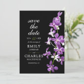 Paarse Orchideeën, Moderne Elegante Bruiloft Save The Date (Staand voorkant)
