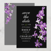Paarse Orchideeën, Moderne Elegante Bruiloft Save The Date (Voorkant / Achterkant)