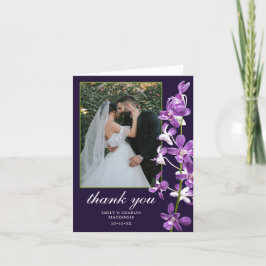 Paarse orchideeën, moderne legante bruiloft bedankkaart