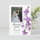 Paarse orchideeën, moderne legante bruiloft bedankkaart (Staand voorkant)