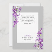Paarse orchideeën, moderne legante bruiloft bedankkaart (Achterkant)