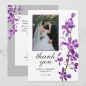 Paarse orchideeën, moderne legante bruiloft bedankkaart (Voorkant / Achterkant)