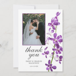 Paarse orchideeën, moderne legante bruiloft bedankkaart