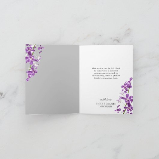 Paarse orchideeën, moderne legante bruiloft bedankkaart (Binnen)