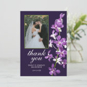 Paarse orchideeën, moderne legante bruiloft bedankkaart (Staand voorkant)