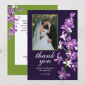 Paarse orchideeën, moderne legante bruiloft bedankkaart (Voorkant / Achterkant)