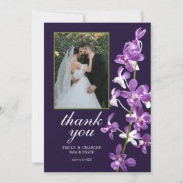 Paarse orchideeën, moderne legante bruiloft bedankkaart