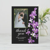 Paarse orchideeën, moderne legante bruiloft bedankkaart (Staand voorkant)