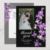 Paarse orchideeën, moderne legante bruiloft bedankkaart (Voorkant / Achterkant)