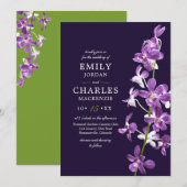 Paarse orchideeën, moderne legante bruiloft kaart (Voorkant / Achterkant)