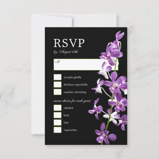 Paarse orchideeën, moderne legante RSVP-kaart RSVP Kaartje (Voorkant)