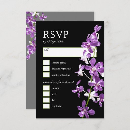 Paarse orchideeën, moderne legante RSVP-kaart RSVP Kaartje (Voorkant / Achterkant)