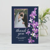 Paarse Orchideeën, Modieus Elégant Huwelijk Bedankkaart (Staand voorkant)