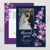 Paarse Orchideeën, Modieus Elégant Huwelijk Bedankkaart (Voorkant / Achterkant)