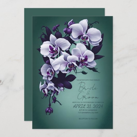 Paarse orchideeën op een groene achtergrond. kaart (Voorkant / Achterkant)