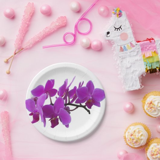 Paarse orchideeën op papier bord (Feest)